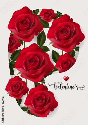 Valentine's day greeting card templates with realistic of beautiful red rose on background color. Vector Eps.10