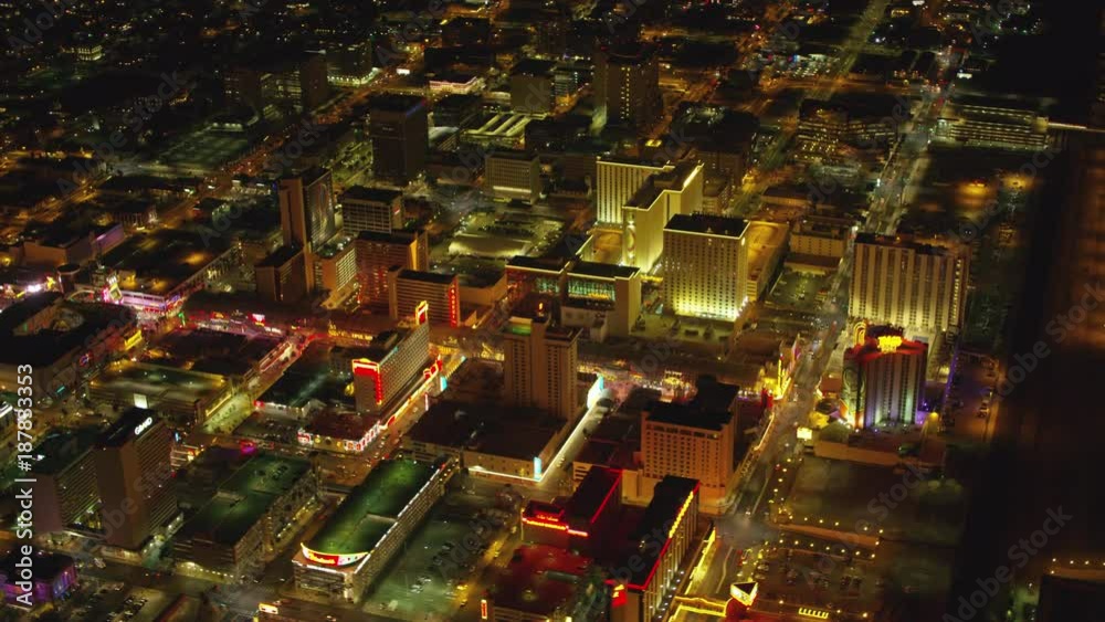 Aerial view of downtown Freemont Street Las Vegas at night