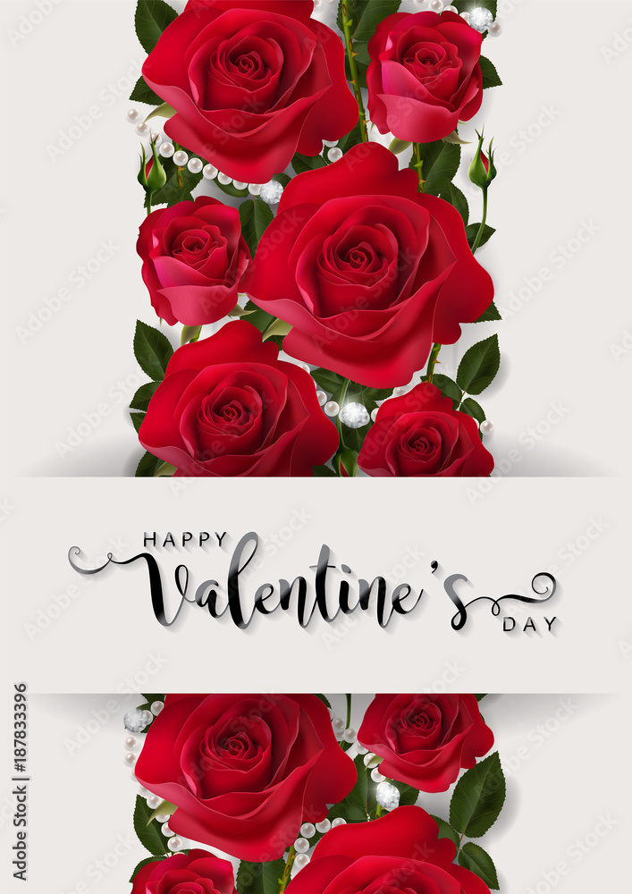Fototapeta Valentine's day greeting card templates with realistic of beautiful red rose on background color. Vector Eps.10