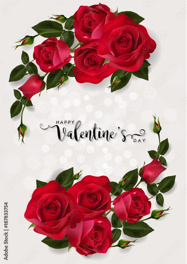Fototapeta Szablony kart okolicznościowych Walentynki z realistycznym piękna czerwona róża na kolor tła. Wektor Eps.10