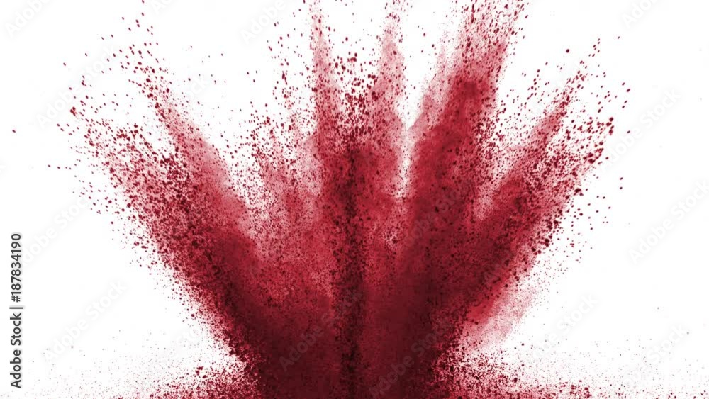 Red powder exploding on white background in super slow motion, shot with Phantom Flex 4K