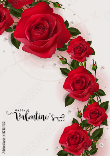Valentine s day greeting card templates with realistic of beautiful red rose on background color. Vector Eps.10