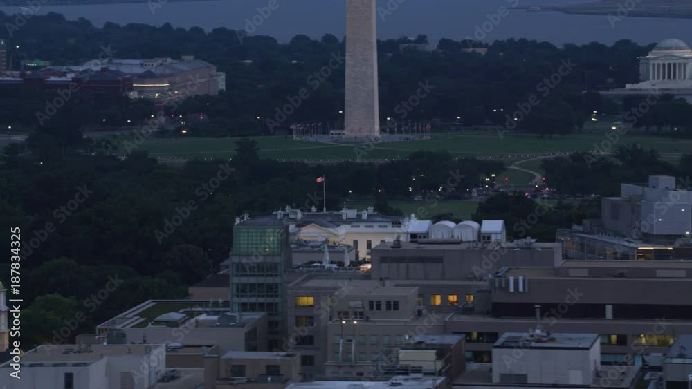 Washington, D.C. circa-2017, Aerial reveal of White House from 16th Street.  Shot with Cineflex and RED Epic-W Helium. 