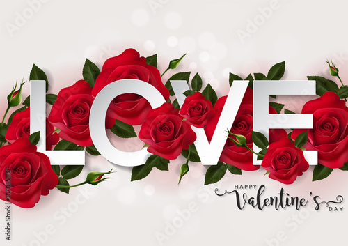 Valentine's day greeting card templates with realistic of beautiful red rose on background color. Vector Eps.10