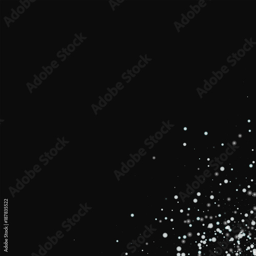 Amazing falling snow. Messy bottom right corner with amazing falling snow on black background. Nice Vector illustration.