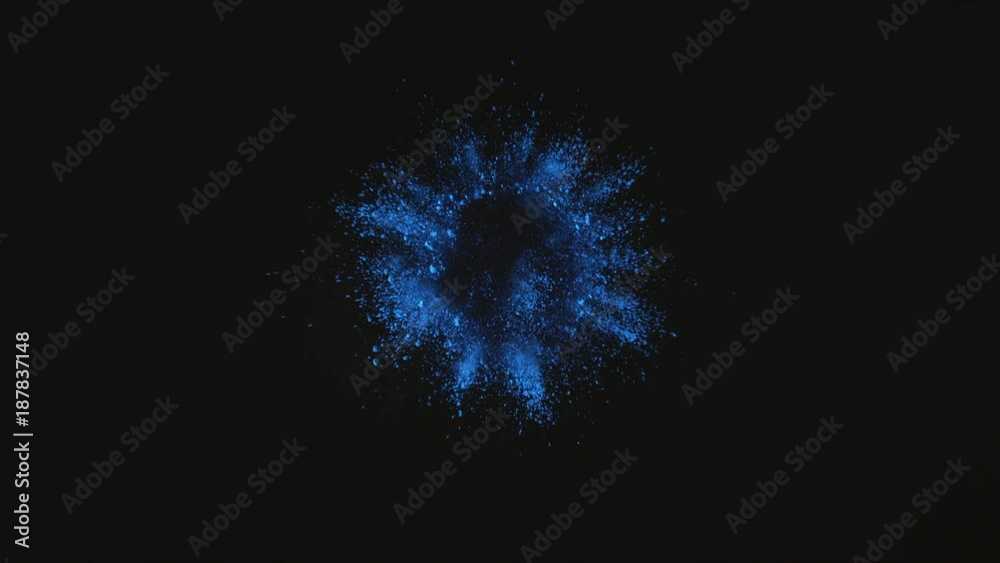 Blue powder exploding on black background in super slow motion, shot with Phantom Flex 4K