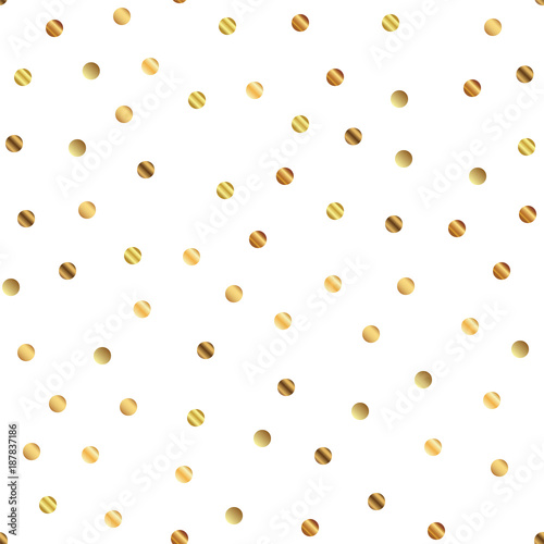 Golden dots seamless pattern on white background. Memorable gradient golden dots endless random scattered confetti on white background. Confetti fall chaotic decor. Modern creative pattern.