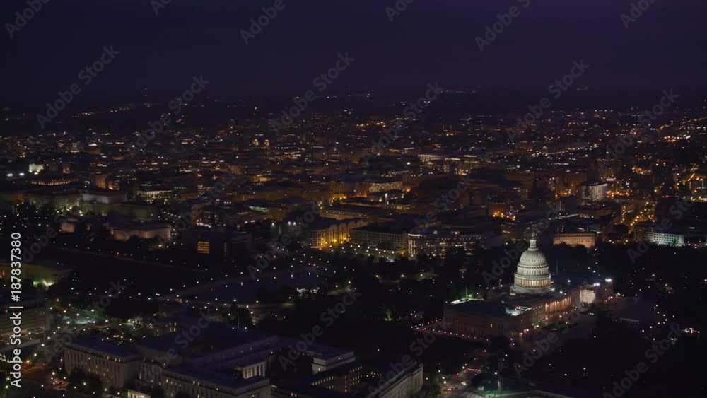 Washington, D.C. circa-2017, Wide aerial view of city and Capitol at dawn. Shot with Cineflex and RED Epic-W Helium. Washington, D.C. circa-2017, Wide aerial view of city and Capitol at dawn. Shot with Cineflex and RED Epic-W Helium.