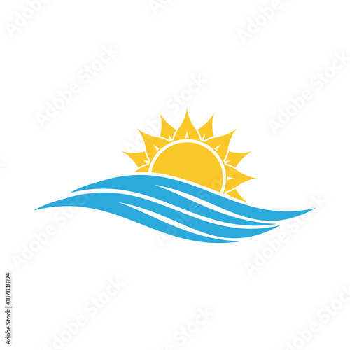 Sea and sun logo template. Sunset line icon. Sunrise.