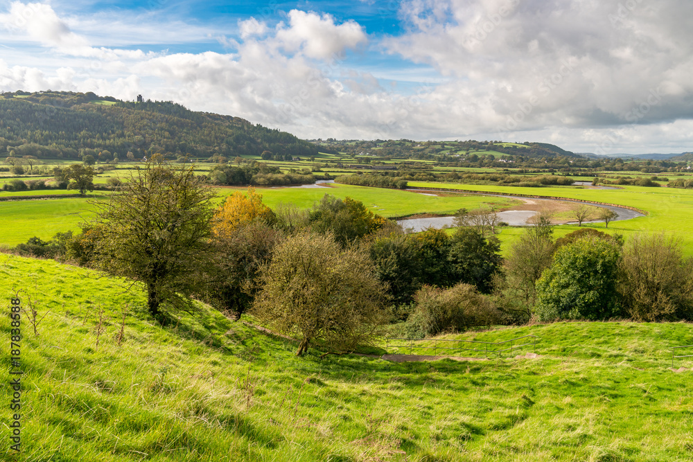 Landscape in Carmarthenshire, seen from Dryslwyn Castle, Dyfed, Wales, UK