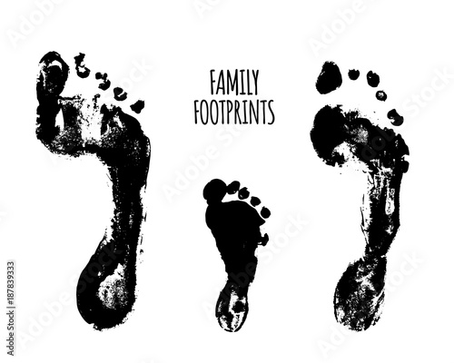 Familyfootprints vector illustration. Watercolor family footprints of mom, dad, and child. Social illustration.
