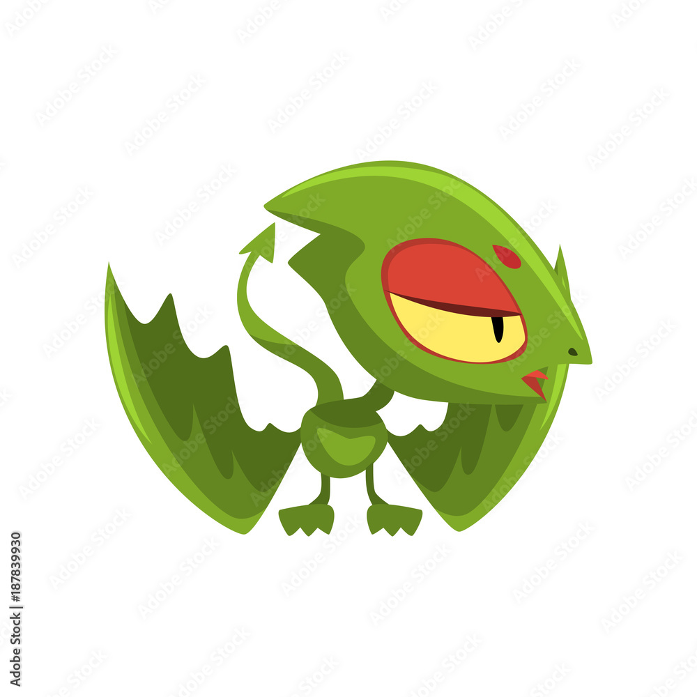 Cartoon baby dragon licking his wing. Colorful character of mythical  creature with big head, eyes and long tail. Flat vector design for sticker,  mobile or computer game Stock Vector | Adobe Stock