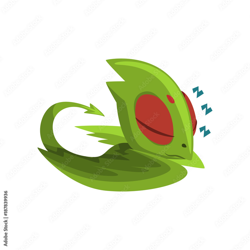 Sweetly sleeping baby dragon. Cartoon character of green fantastic animal. Colorful flat vector design for mobile game, network sticker, postcard, kids print Stock Vector | Adobe Stock Sweetly sleeping baby dragon. Cartoon character of green fantastic animal. Colorful flat vector design for mobile game, network sticker, postcard, kids print Stock Vector | Adobe Stock