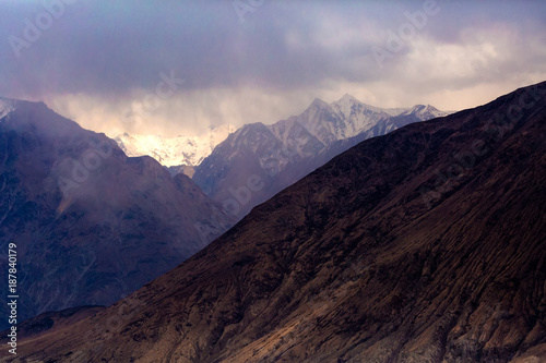 Shading mountain range with fog sky in Leh Ladakh