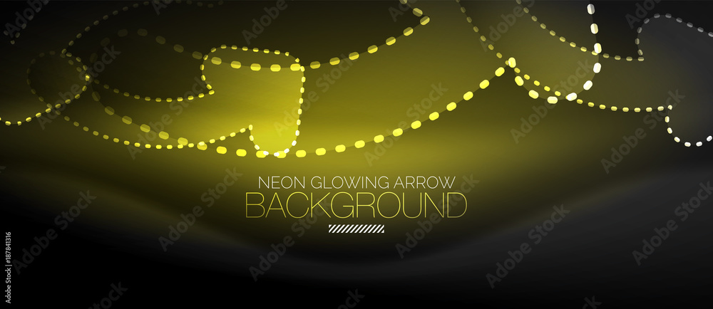 Obraz premium Neon techno arrow, digital abstract background