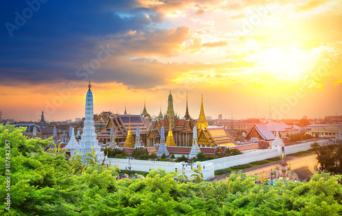 The beautiful of  Wat Phra Kaew or Wat Phra Si Rattana Satsadaram at twilight,This is an important buddhist temple and a famous tourist destination, It is located in the historic centre of Bangkok.