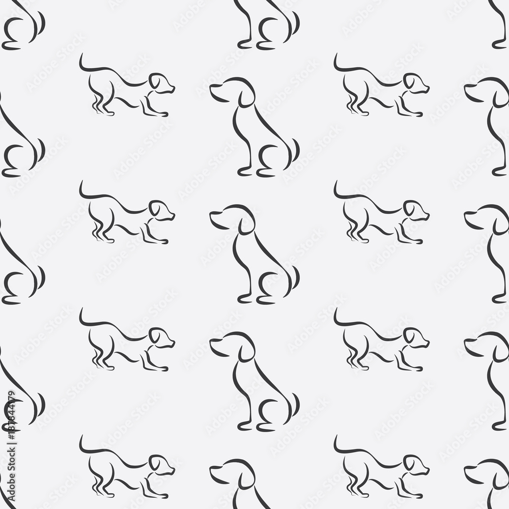 Seamless pattern with the image of the contours of the dog.