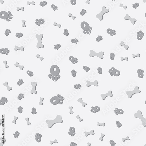 Seamless pattern with prints of dog s legs and bones.