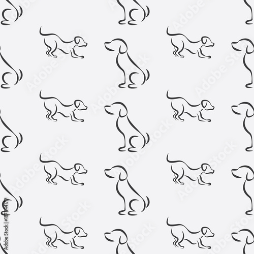 Seamless pattern with the image of the contours of the dog.