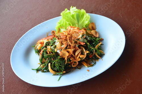 Spicy Shrimp Suaeda maritime,  Thai food