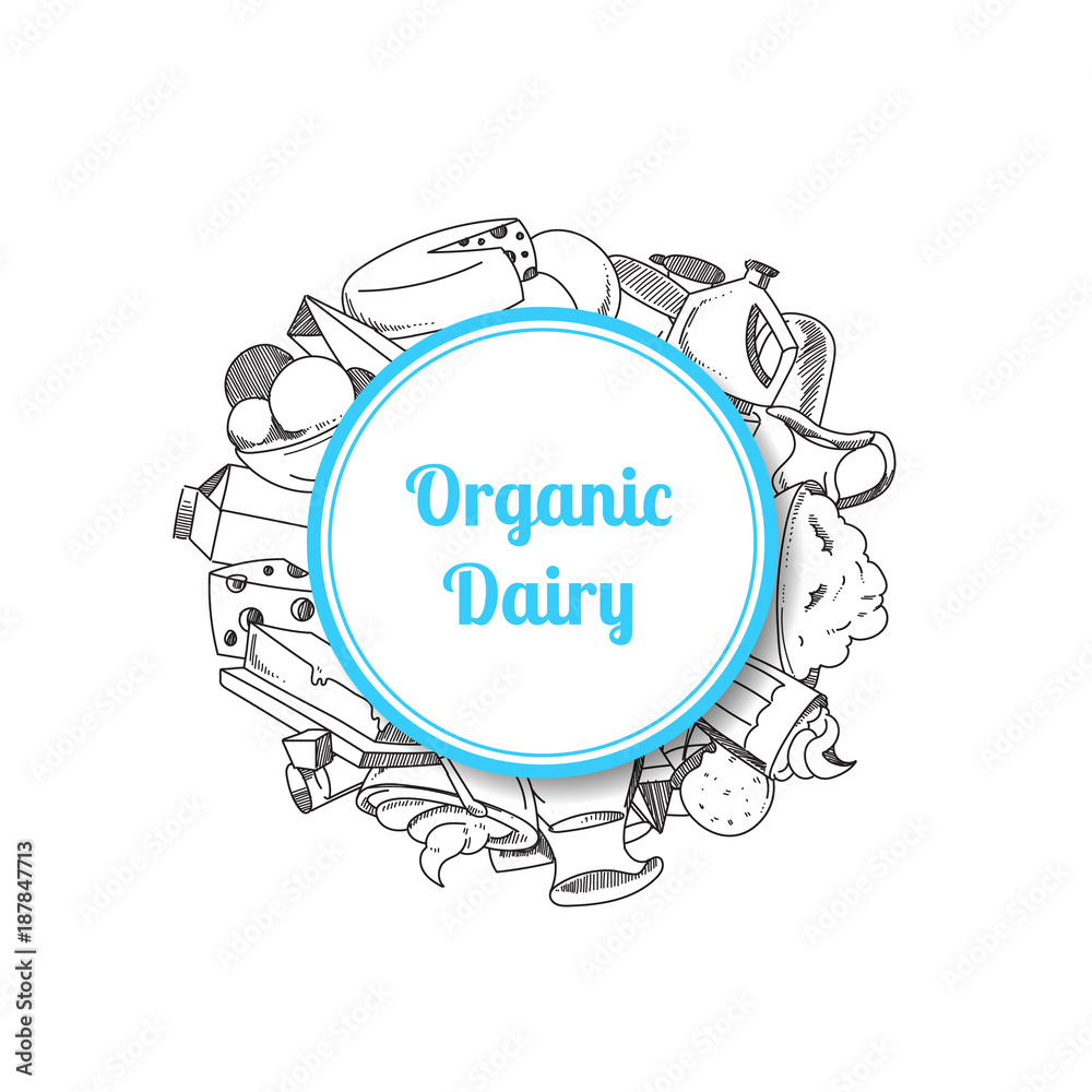 Vector illustration of sketched milk products
