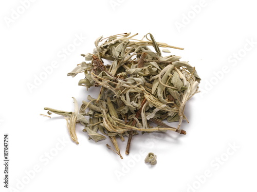 Dried sage, salvia isolated on white background photo