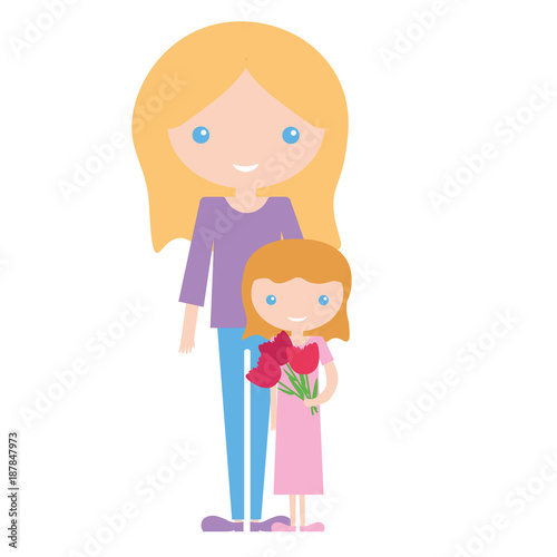 Mother day art design mom and daughter with flowers