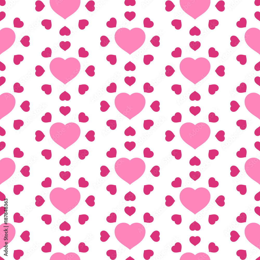 Vector illustration with pink hearts. Seamless pattern for Valentine's Day. Romantic background.