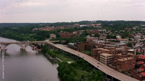Washington, D.C. circa-2017, Aerial view of Georgetown University.  Shot with Cineflex and RED Epic-W Helium. 