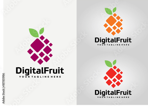 Digital Fruit Logo Template Design Vector, Emblem, Design Concept, Creative Symbol, Icon