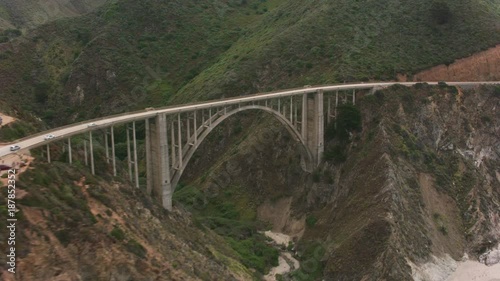 California circa-2017, Aerial view Bixby Creek Bridge along the Big Sur Coast in California.  Shot with Cineflex and RED Epic-W Helium. 