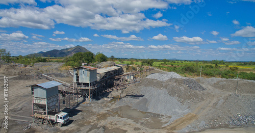 top view Quarrying with blue sky,Nakhon Sawan Province, Thailand,30 Dec 2017