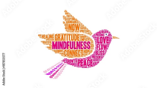 Mindfulness animated word cloud on a white background. 