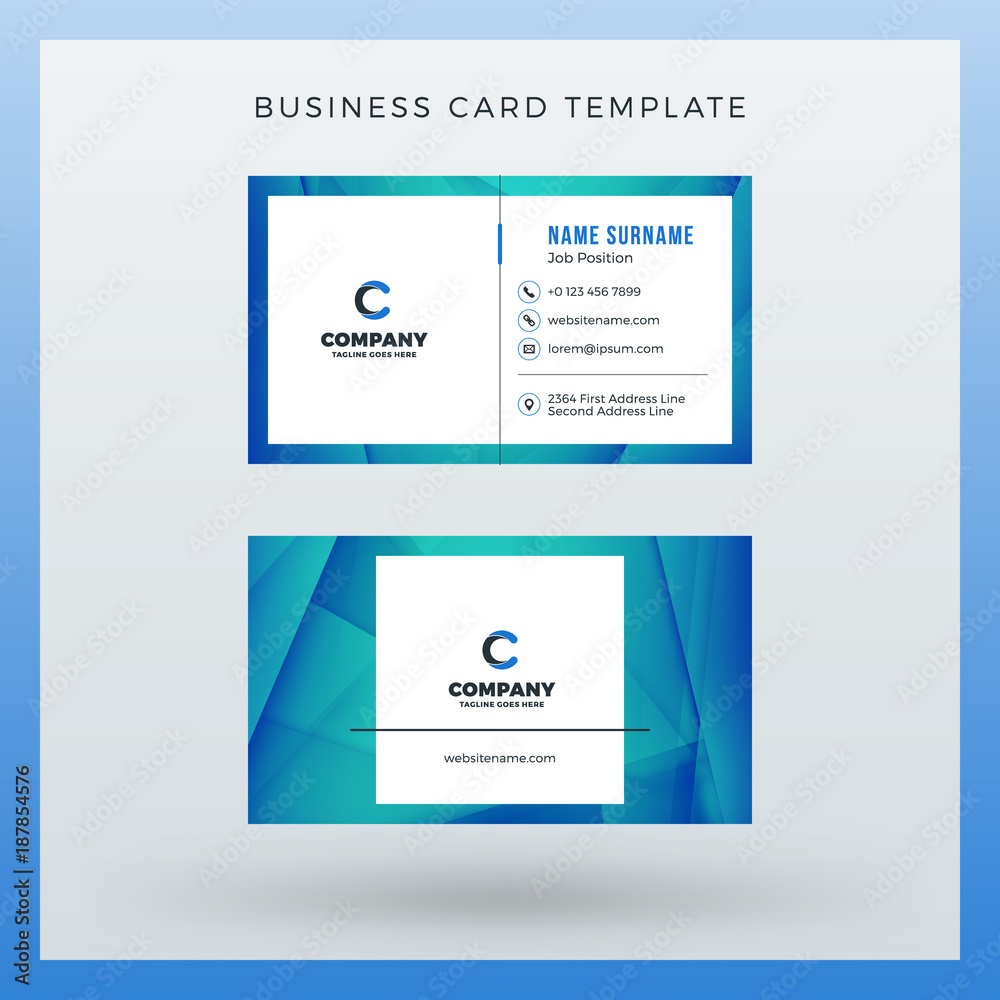 Double-sided horizontal business card template with abstract background. Vector mockup illustration. Stationery design Double-sided horizontal business card template with abstract background. Vector mockup illustration. Stationery design