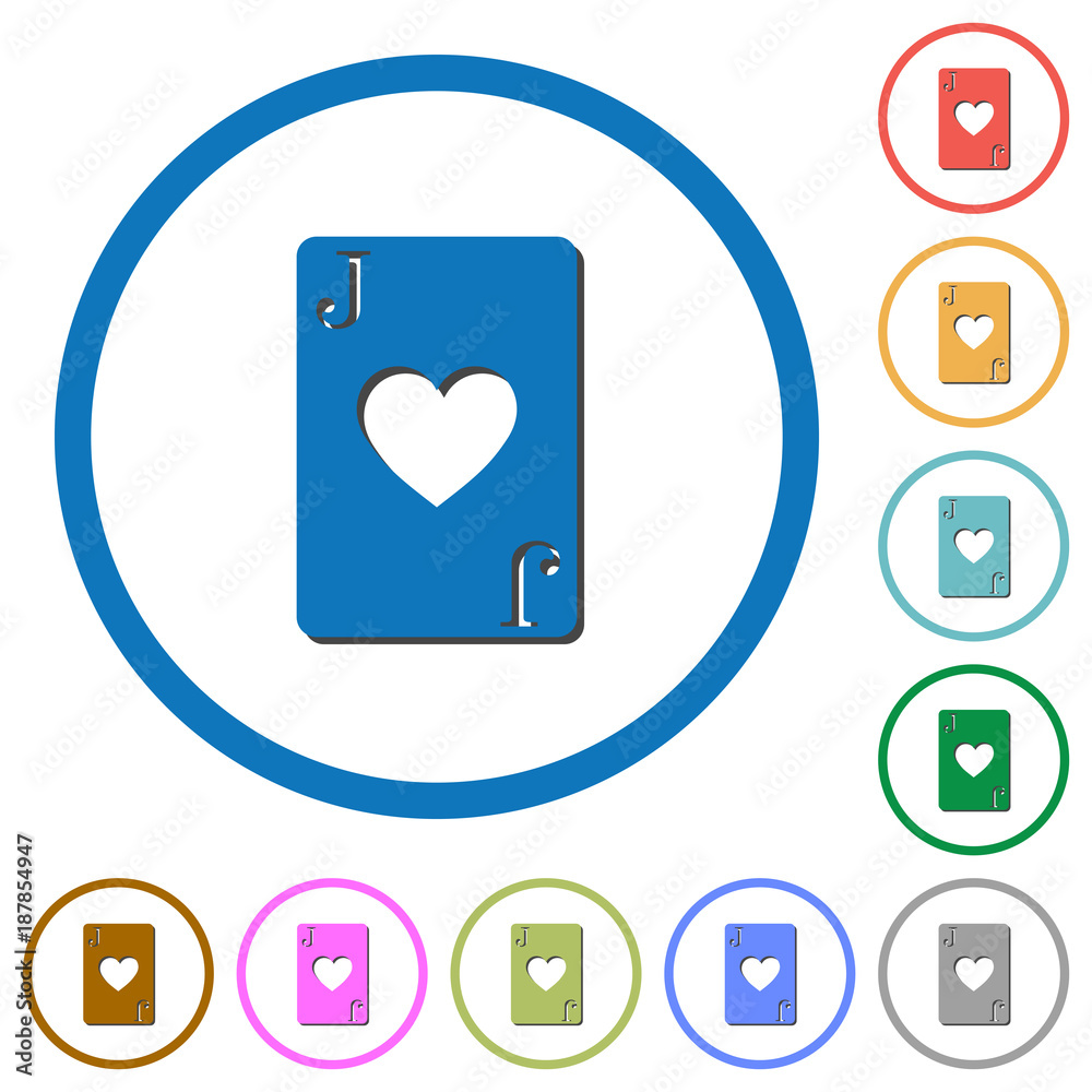 Jack of hearts card icons with shadows and outlines Jack of hearts card icons with shadows and outlines
