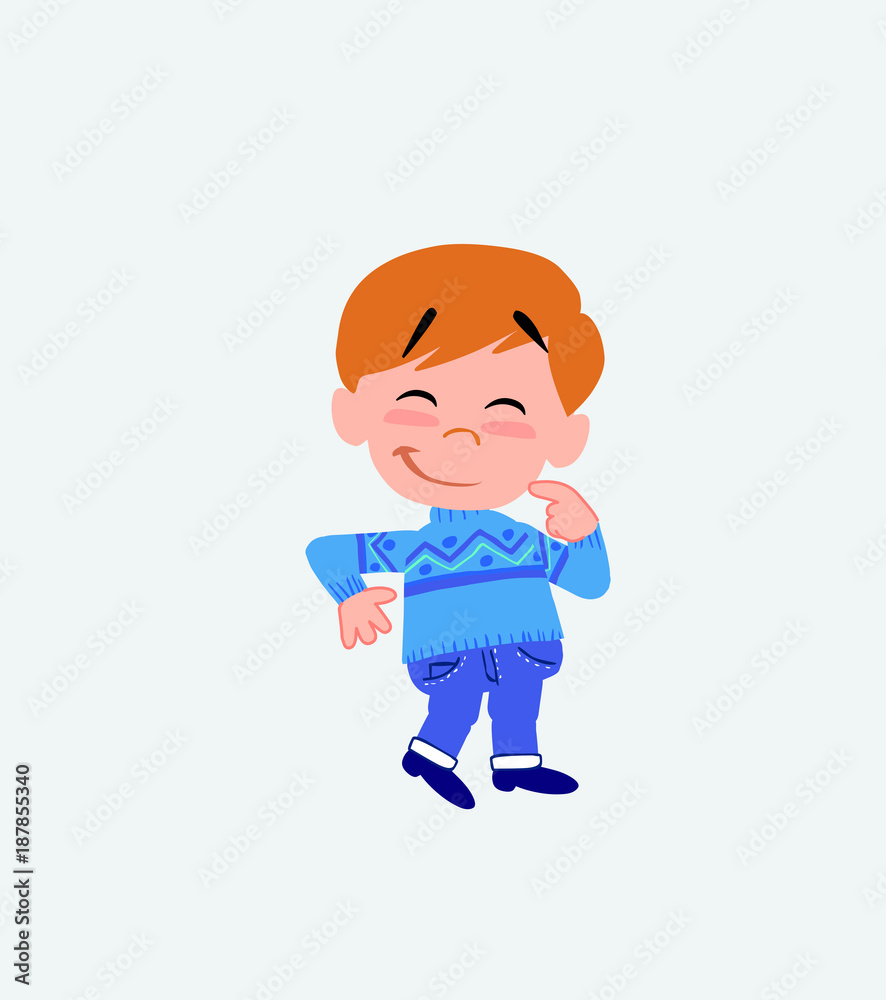 White boy in jeans with funny expression. 