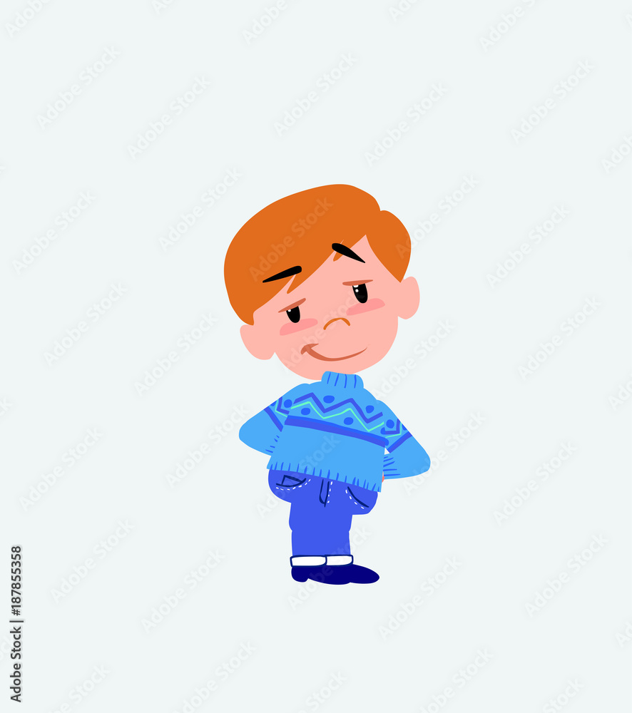 White boy in jeans smiling peacefully. White boy in jeans smiling peacefully.