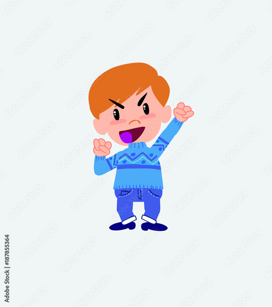 White boy in jeans cheering enthusiastically. White boy in jeans cheering enthusiastically.