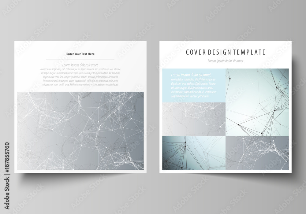 Business templates for square design brochure, magazine, flyer, booklet or report. Leaflet cover, vector layout. Chemistry pattern, connecting lines and dots, molecule structure, medical DNA research.