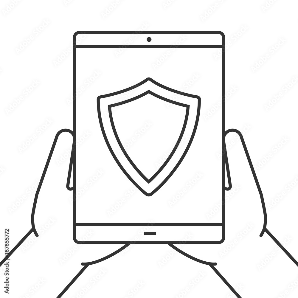 Hands holding tablet computer linear icon Hands holding tablet computer linear icon