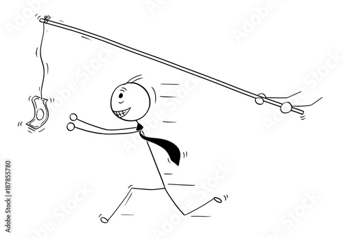 Conceptual Cartoon of Businessman Chasing after Money
