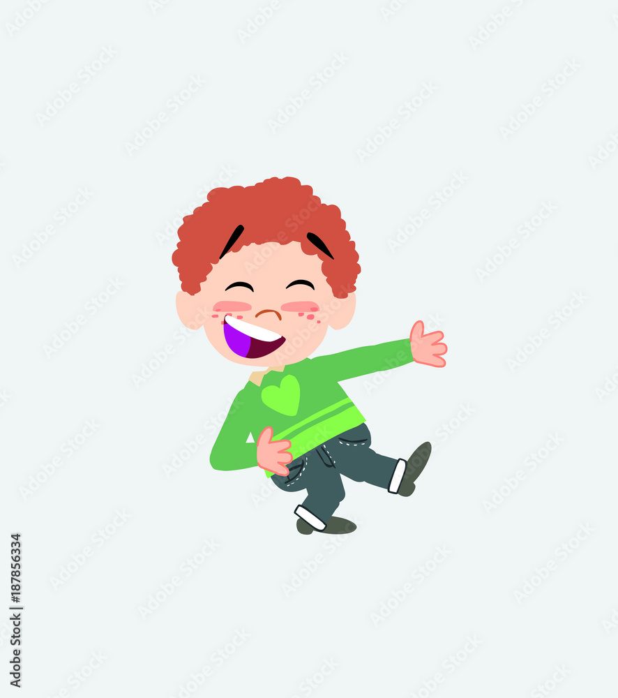 White boy in jeans laughing while teaching something to his left. White boy in jeans laughing while teaching something to his left.
