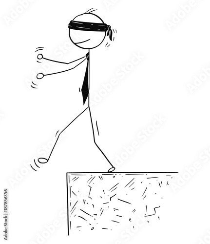 Conceptual Cartoon of Businessman Falling From the Cliff 