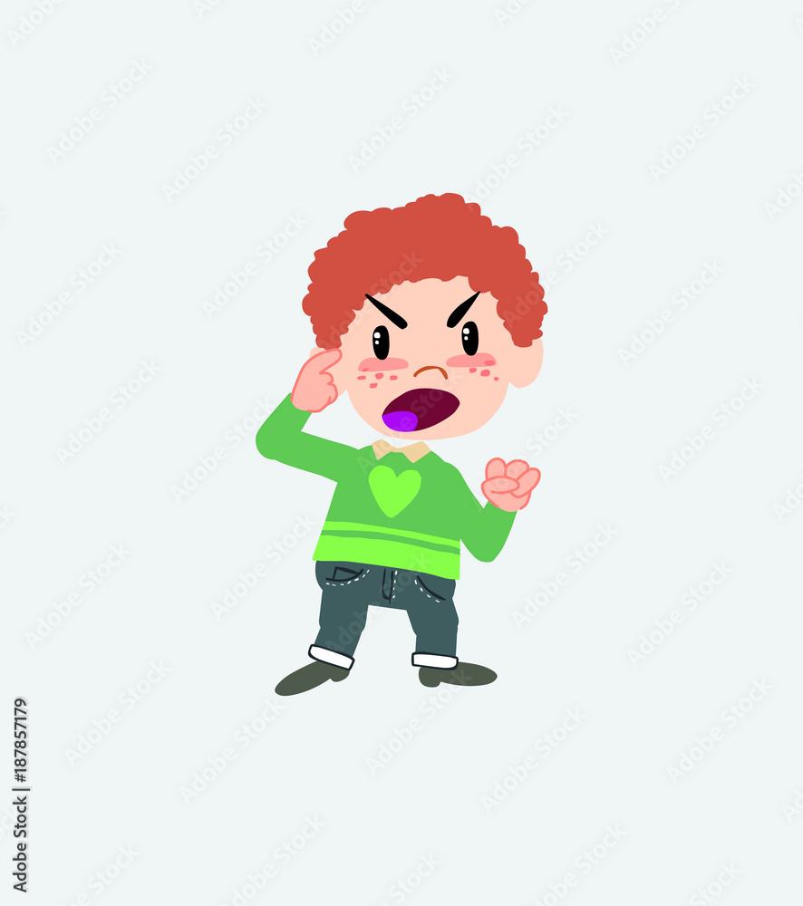 White boy in jeans screams angry in aggressive attitude. White boy in jeans screams angry in aggressive attitude.