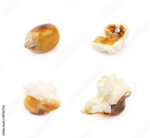 Canvas Print Semi-opened popcorn kernel isolated
