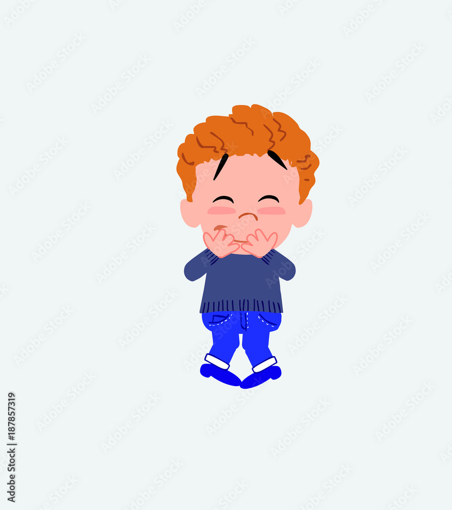 White boy in jeans trying to contain the laughter. White boy in jeans trying to contain the laughter.