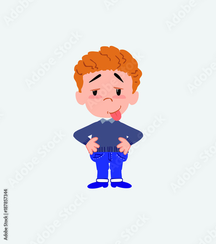 White boy in jeans in waiting attitude with funny expression.