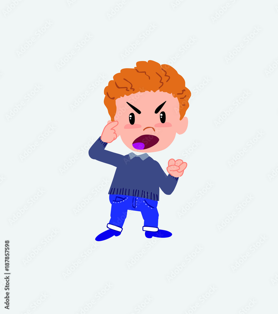 White boy in jeans screams angry in aggressive attitude. White boy in jeans screams angry in aggressive attitude.