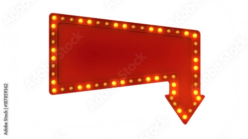 Red Marquee light board sign retro on white background. 3d rendering