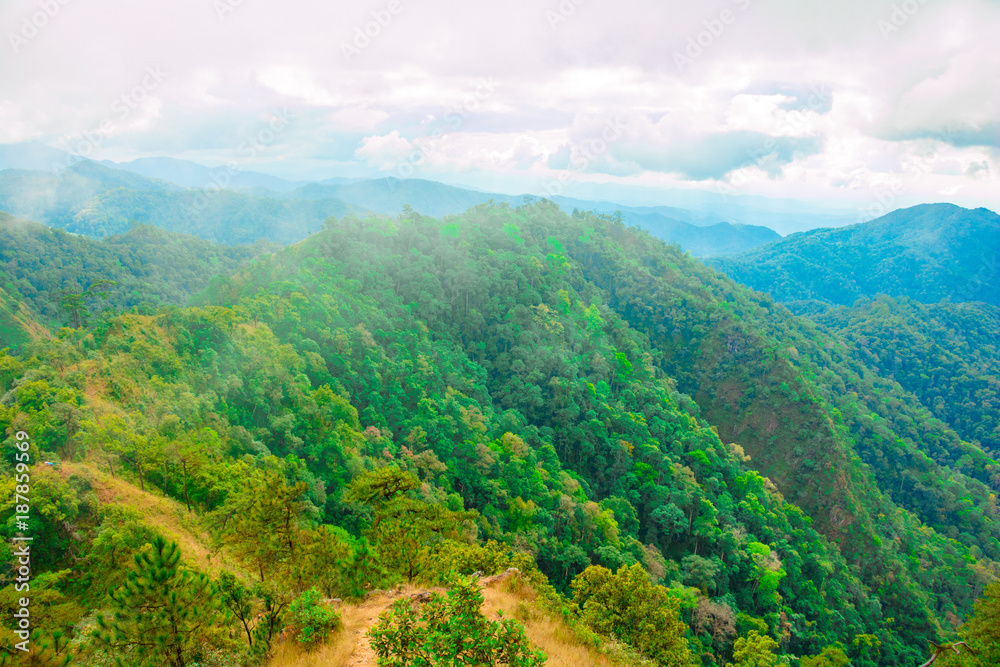 Photo landscape. forest  mountain Clouds and sky . Mountain in national park Thailand.